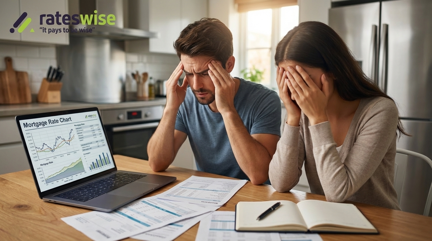 A_stressed_young_couple_reviewing_mortgage_rates